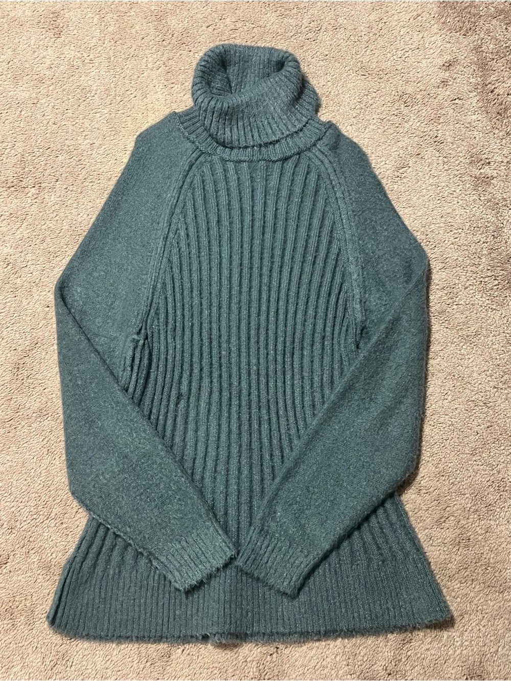 Turtleneck Ribbed Knit Sweater — Teal Green